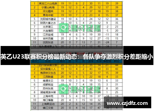 英乙U23联赛积分榜最新动态：各队争夺激烈积分差距缩小